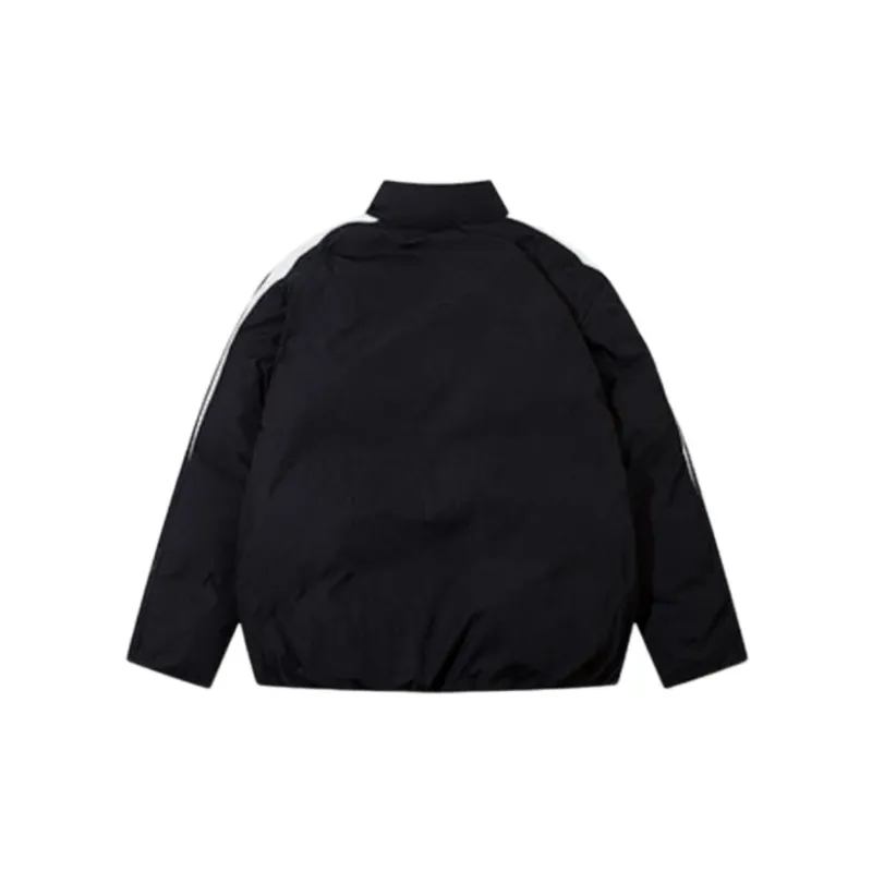 Retro Hip Hop High Street Contrast Color Stripe Collar Cotton Coat-5