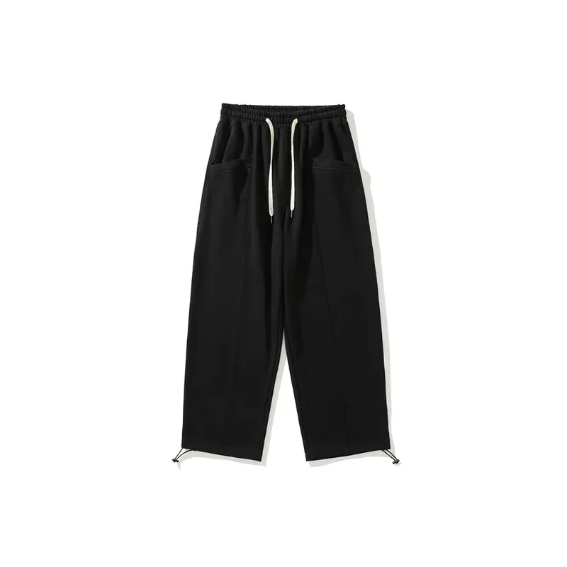 Solid Color Stitching Straight Leg Casual Pants-4