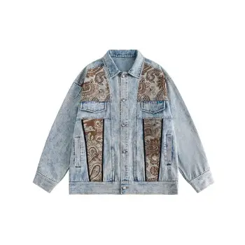 New Seanson Fashion Style Cashew Flower Stitching Vintage Denim Jacket