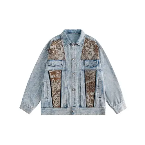 New Seanson Fashion Style Cashew Flower Stitching Vintage Denim Jacket
