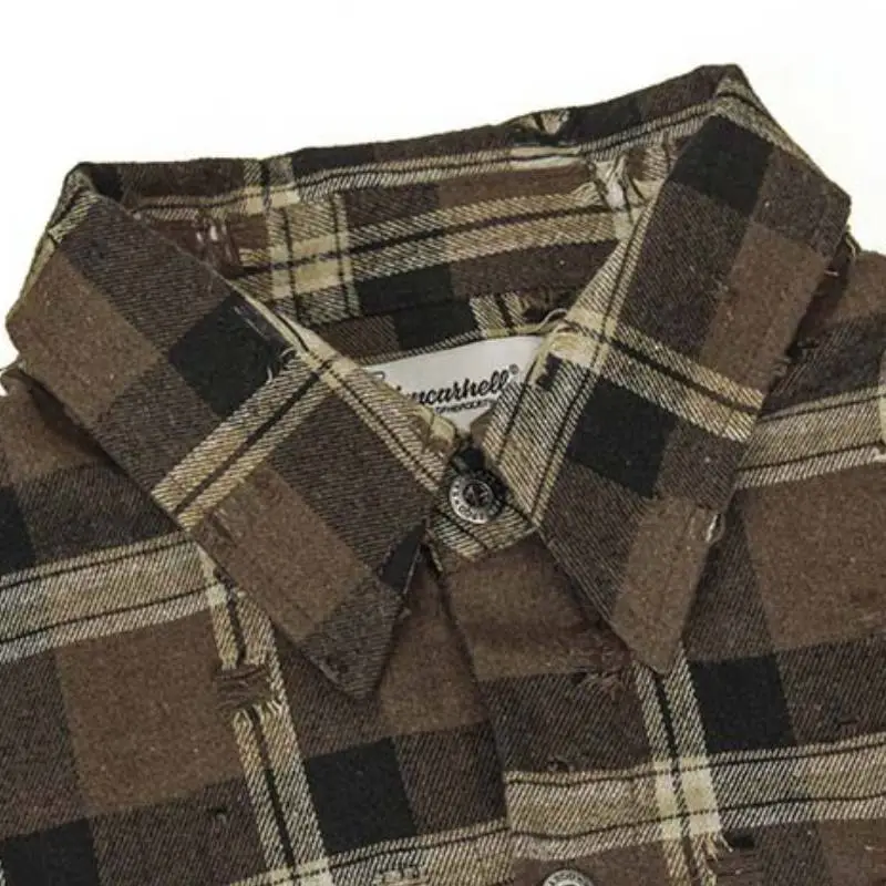 Ripped Loose Cotton Blended Fabric Shirt-4