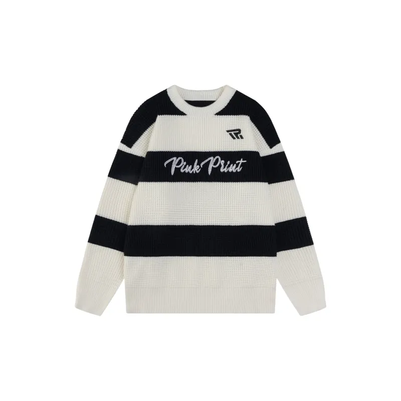 Contrast Color Loose Cotton Blended Fabric Sweater-4