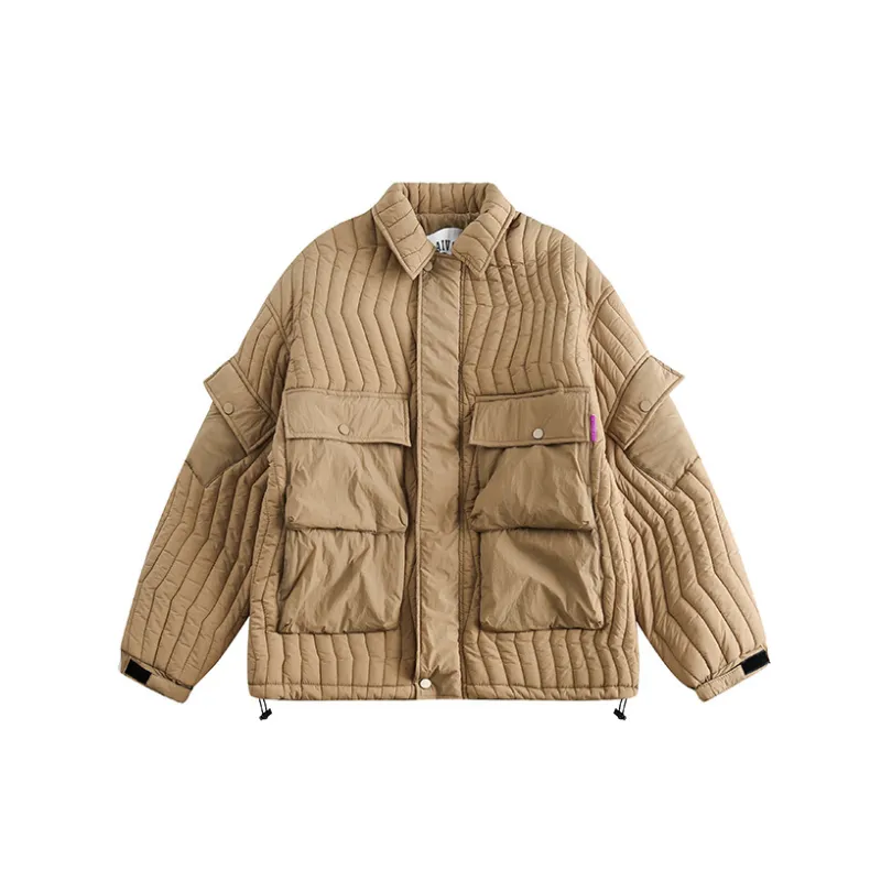 3D Multi pocket Lapel Cotton Coat-4