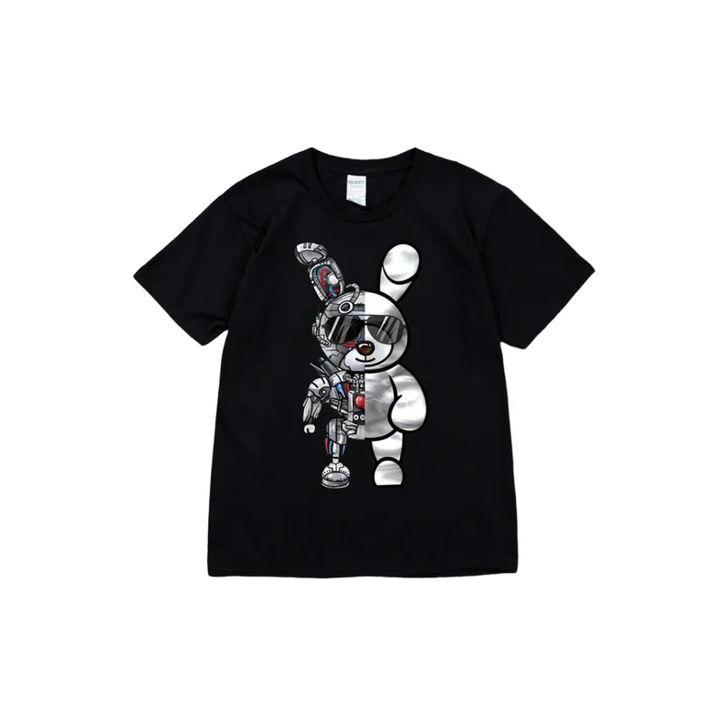 Mechanical Sunglasses Rabbit Printed Gothic Crewneck Loose T shirt-11