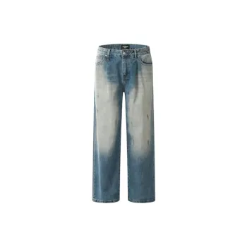 New Style Retro Grinding White Splash Ink Washed Loose Straight Jeans