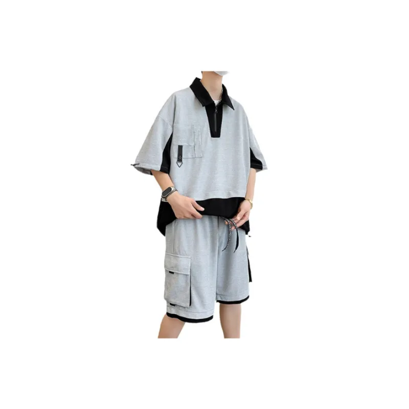 College Style Short Sleeved Casual Suit-4