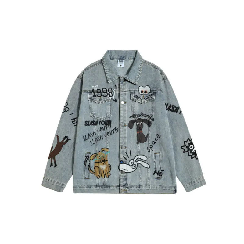 Hip Hop Print Denim Jacket-0