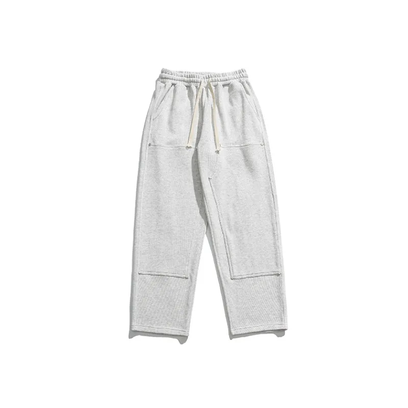 Retro Casual Solid Color Large Pocket Design Loose Straight Pants-2