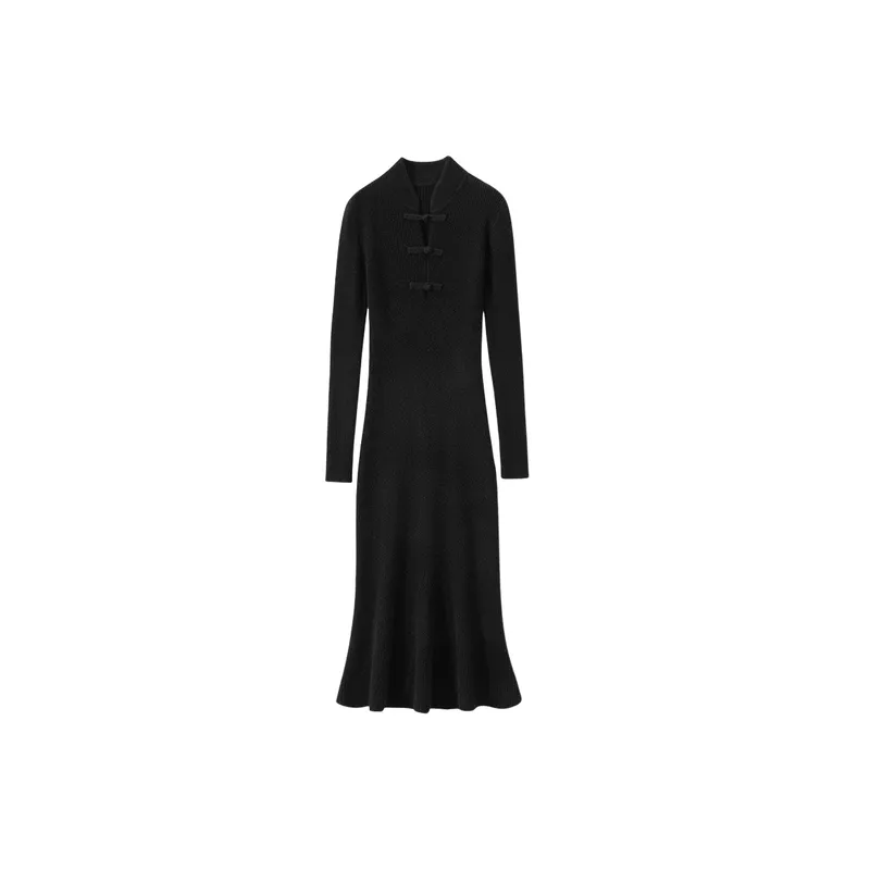 Plain Retro Dress Women-0