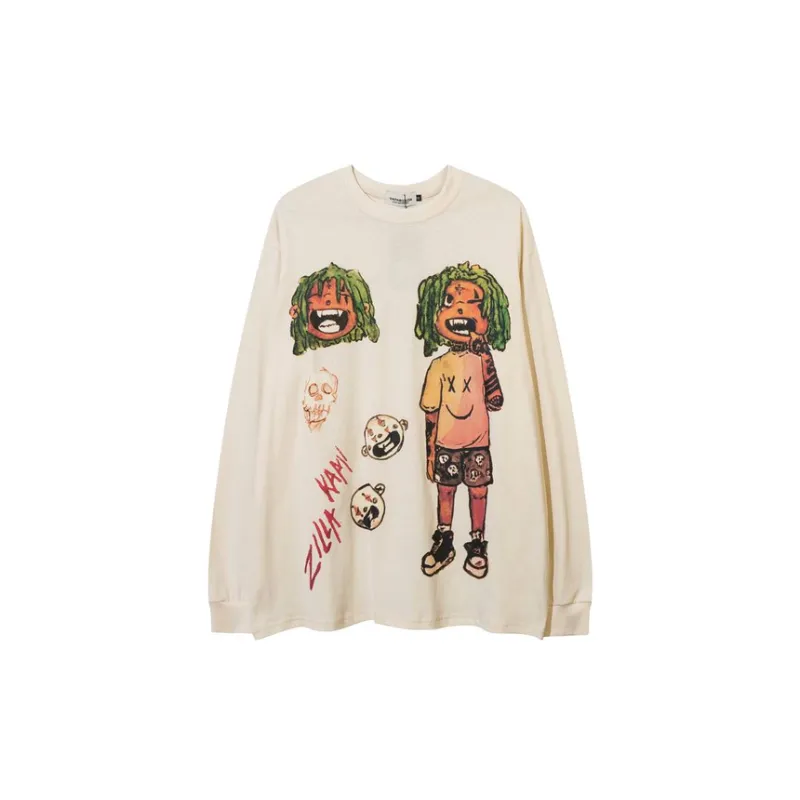 Fun Cartoon Anime Printing Long Sleeved T Shirt-0
