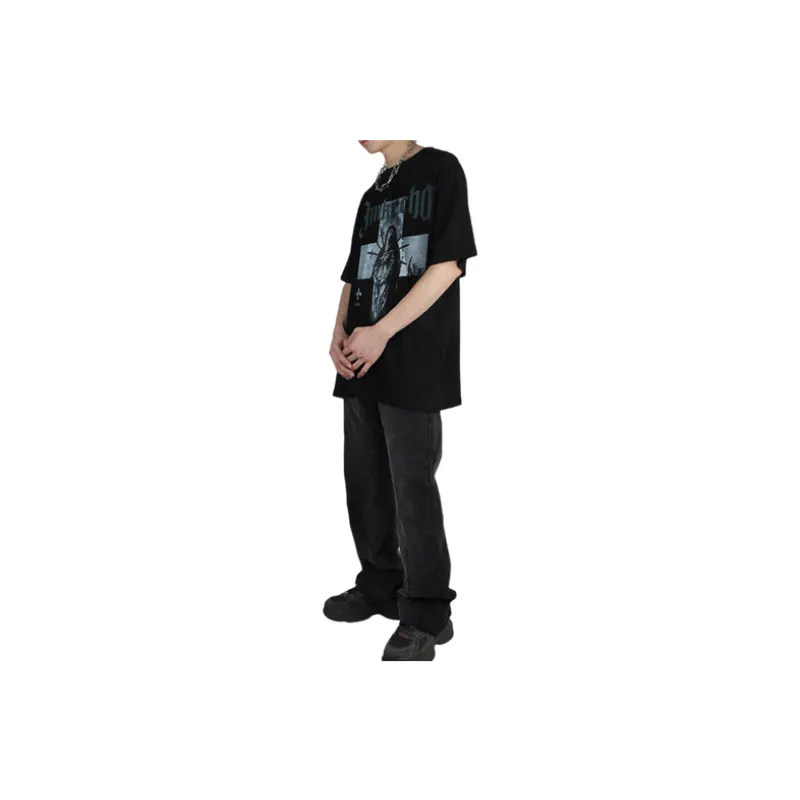 Retro Antique Washed Cross Figure Print T shirt-13