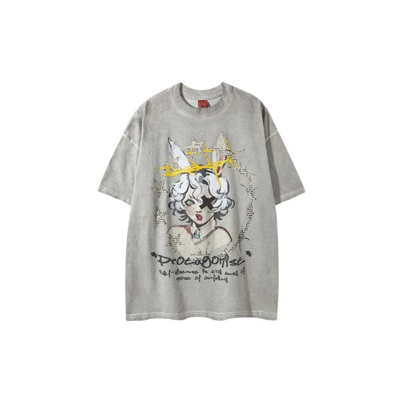 Street Loose Cotton Blended Fabric T Shirt-0