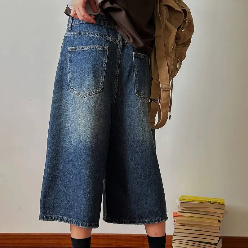 Simple Loose Denim Shorts-3