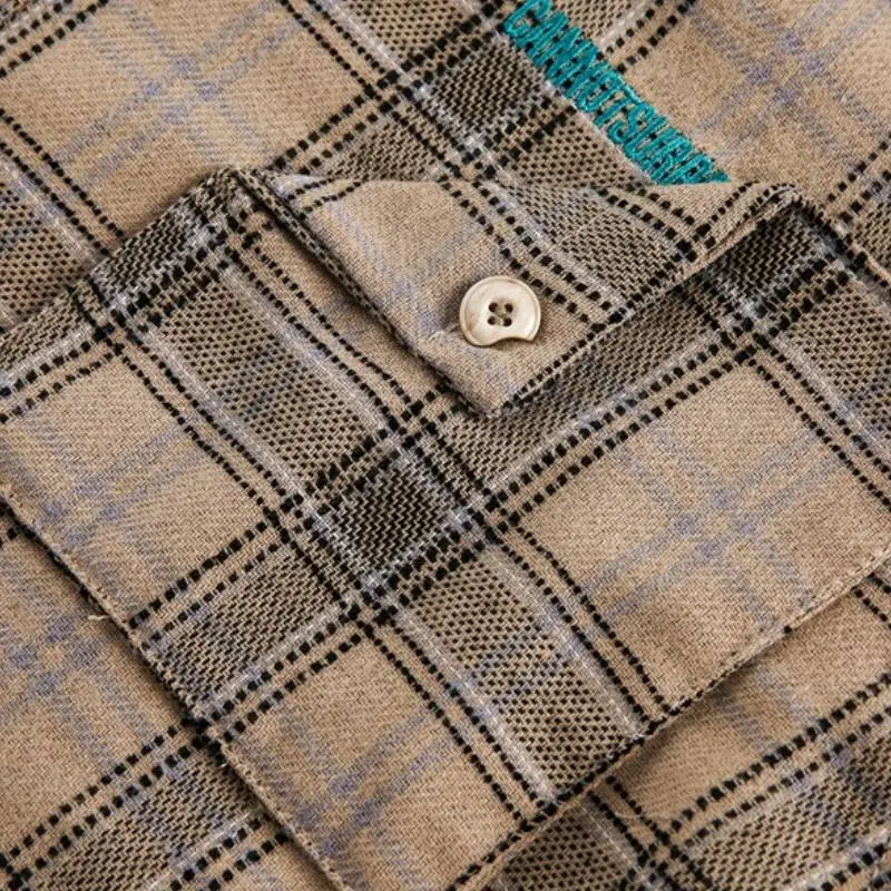 Retro Long Sleeve Plaid Cotton Blended Fabric Shirt-6