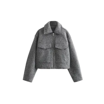 Simple Zipper Polyester Jacket Women