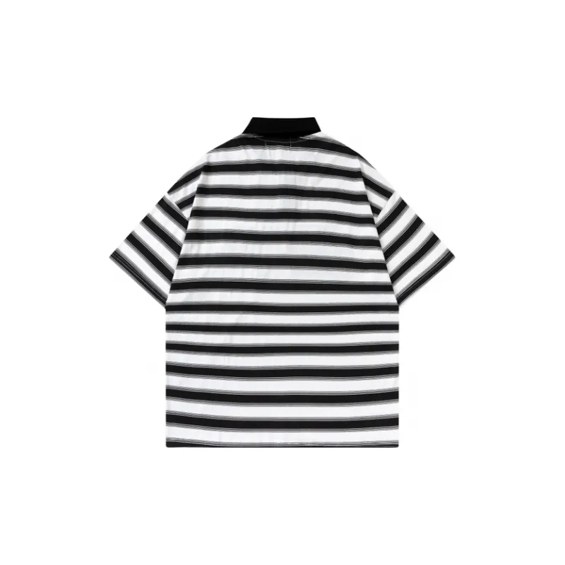 Loose Embroidery Striped Polo Shirt-5