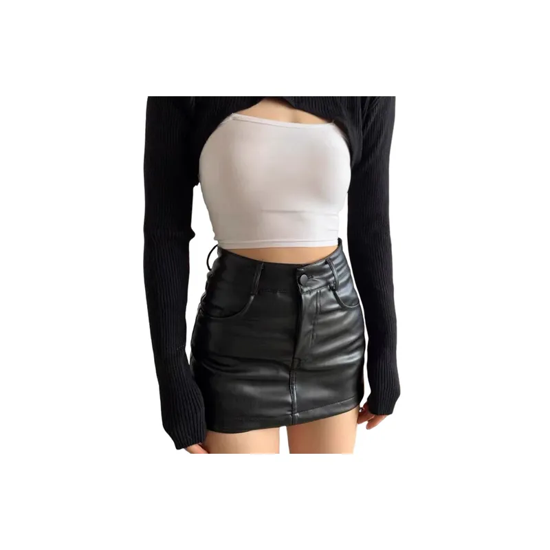 Simple Skort Leather Skirt Women-0