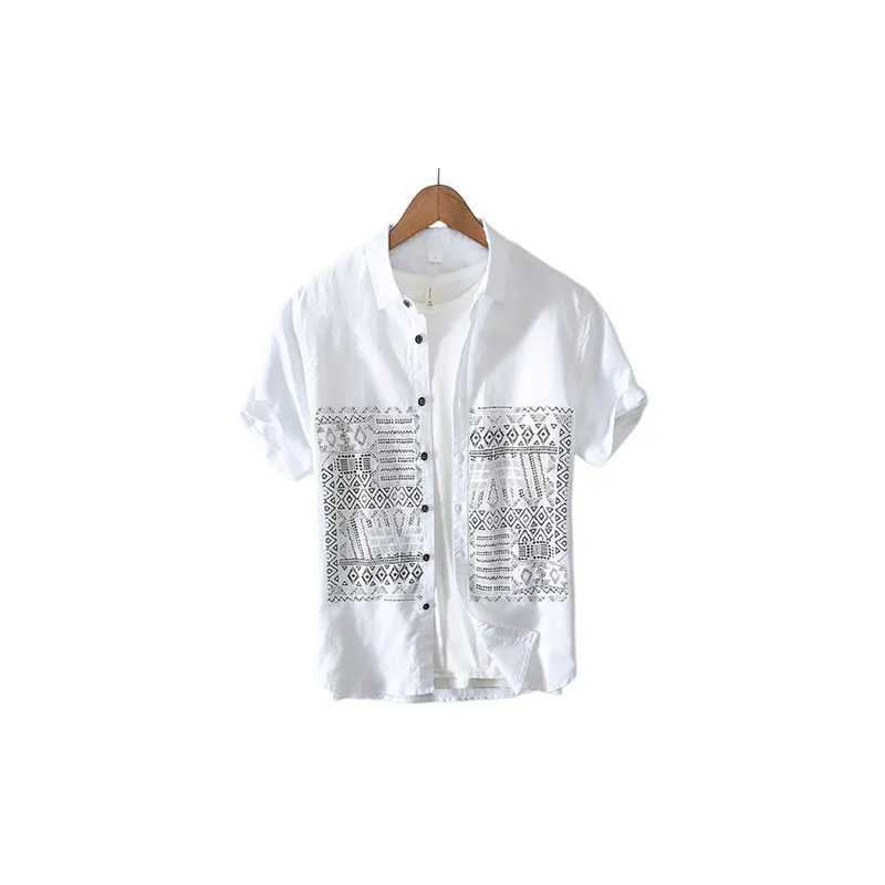 Breathable Retro Casual Ethnic Style Short-Sleeved Printed Shirt-3