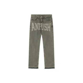Trend Neutral Laser Letter Design Straight Casual Jeans