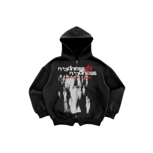 Street Blurred Print Double Zip Oversized Hoodie