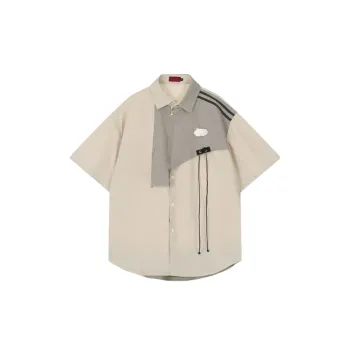 Niche Splicing Waffle Color Fashion Casual Short sleeved Shirt
