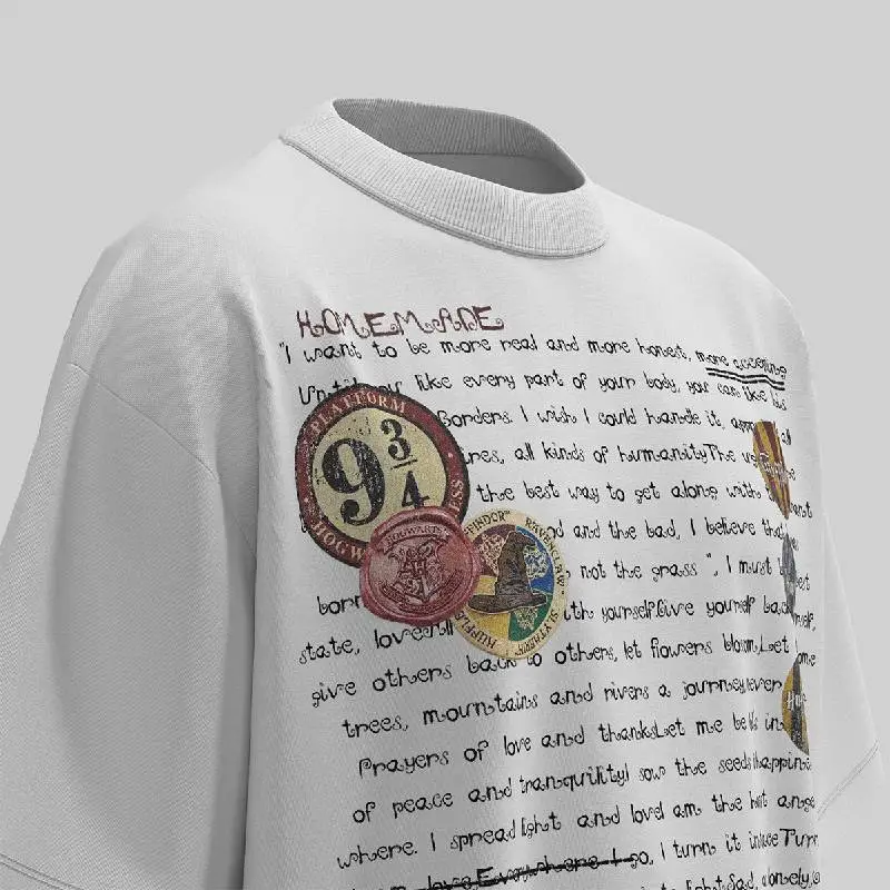 Retro Letter Cotton Blended Fabric T Shirt-5