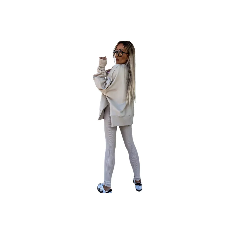 Casual Loose Cotton Blended Fabric Sweatshirt Set Women-7