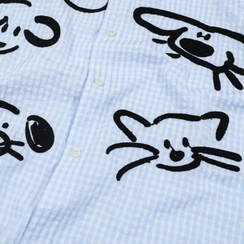 Simple Embroidery Cotton Blended Fabric Shirt-3