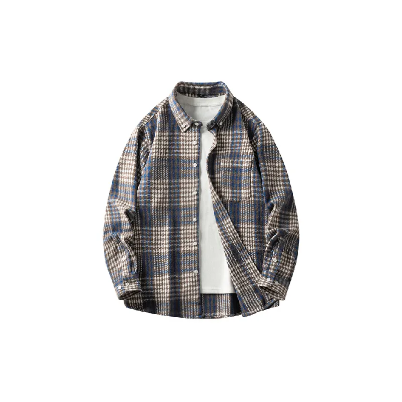 Casual Plaid Cotton Blended Fabric Shirt-11