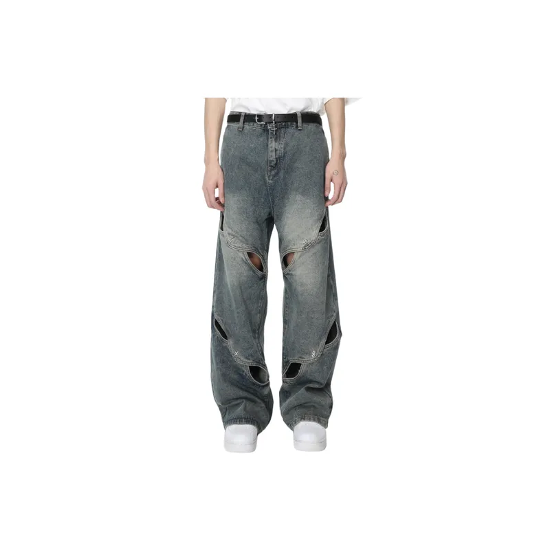 Retro Irregular Split New Style Straight Leg Wide Jeans-1