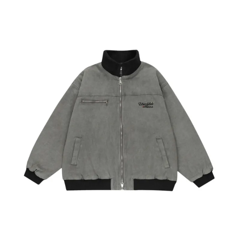 Retro Antique Zipper Lapel Street Loose Casual Embroidered Quilted Jacket