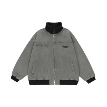 Retro Antique Zipper Lapel Street Loose Casual Embroidered Quilted Jacket
