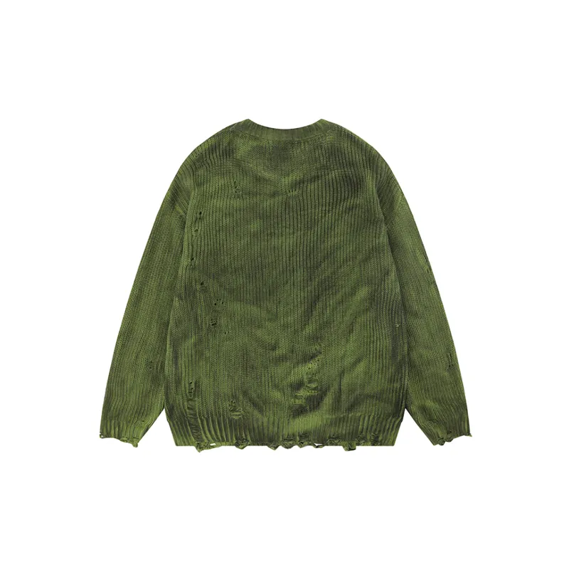 Retro Design Feeling Hole Round Neck Sweater-6