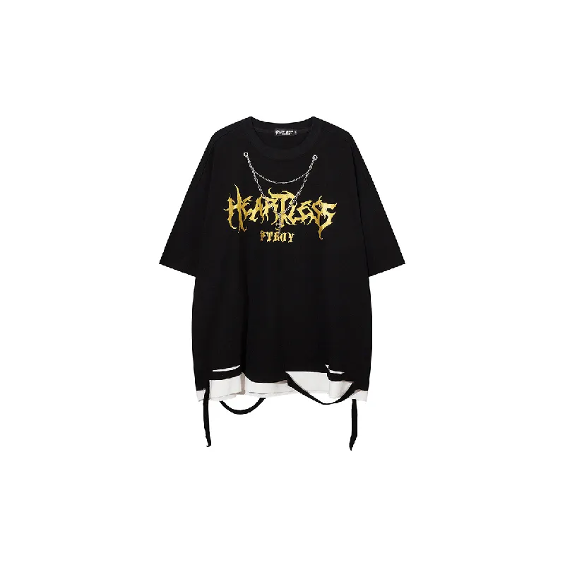 Fashionable Ripped Cotton Blended Fabric T Shirt-0