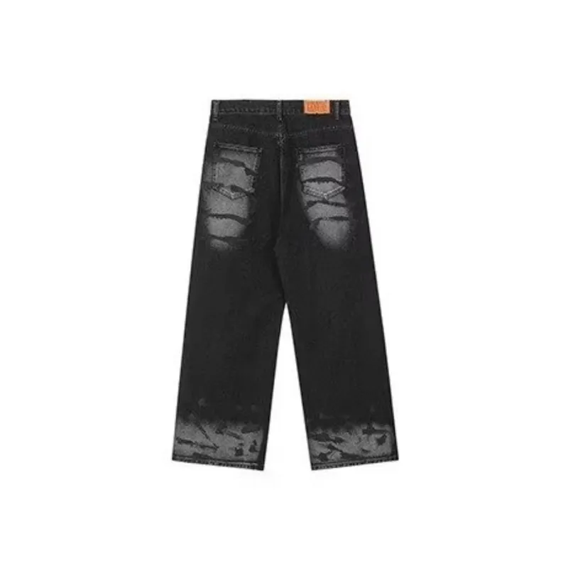 Retro Washed Niche Design Sense Loose Wide leg Pants-1