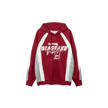 Casual Loose Color Block Hooded Fleece Sweatshirt
