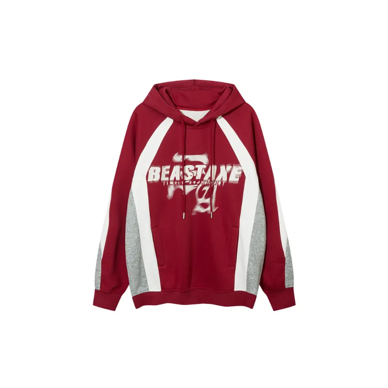 Casual Loose Color Block Hooded Fleece Sweatshirt-2
