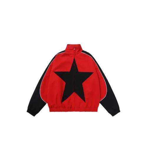 Colorblock Star Pattern Stand Collar Casual Jacket