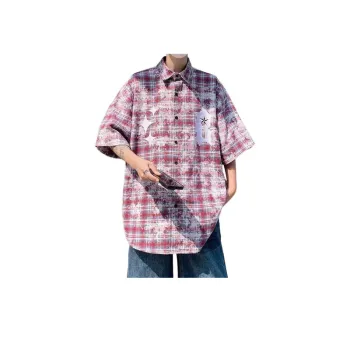 Retro Tie Dyed Plaid Short Sleeved Shirt