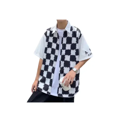 Contrast Color Baseball Collar Short-Sleeved Shirt - Versatile Loose Trendy Half-Sleeved Jacket