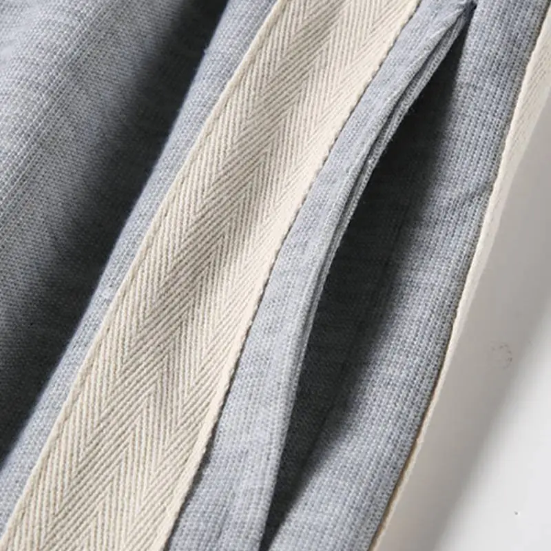 Basics Loose Cotton Like Fabric Casual Pants-3