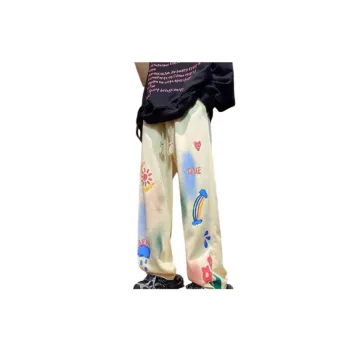 Straight Wide Leg Sports Trousers with Graffiti Design