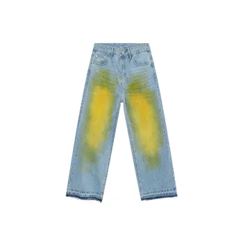 Retro Split Edge Grinding Yellow Hand painted Jeans