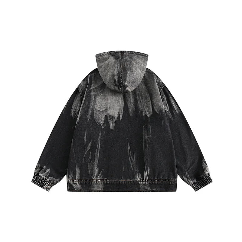 Vintage Gradient Casual Hooded Denim Jacket-1