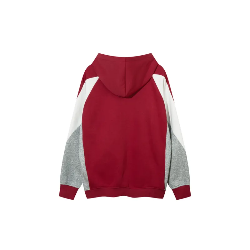 Casual Loose Color Block Hooded Fleece Sweatshirt-3
