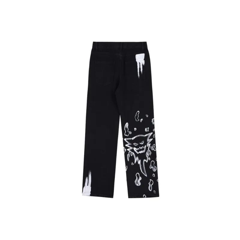Large Centipede Skull Print Niche Design Jeans-1