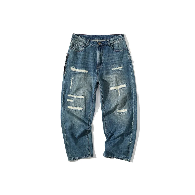 Ripped Patch Decorative Washed Jeans