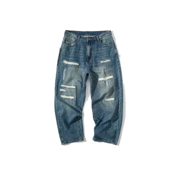 Ripped Patch Decorative Washed Jeans