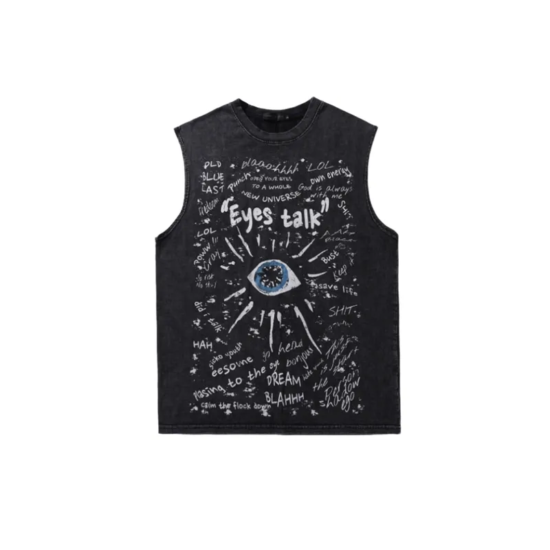 Vintage Old Dark Single Eyered Printed Sleeveless Vest swag OOTD