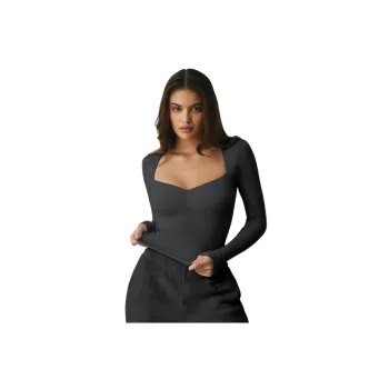 Fashionable Plain Thickened French Fine Rib Fabric Shirt Women